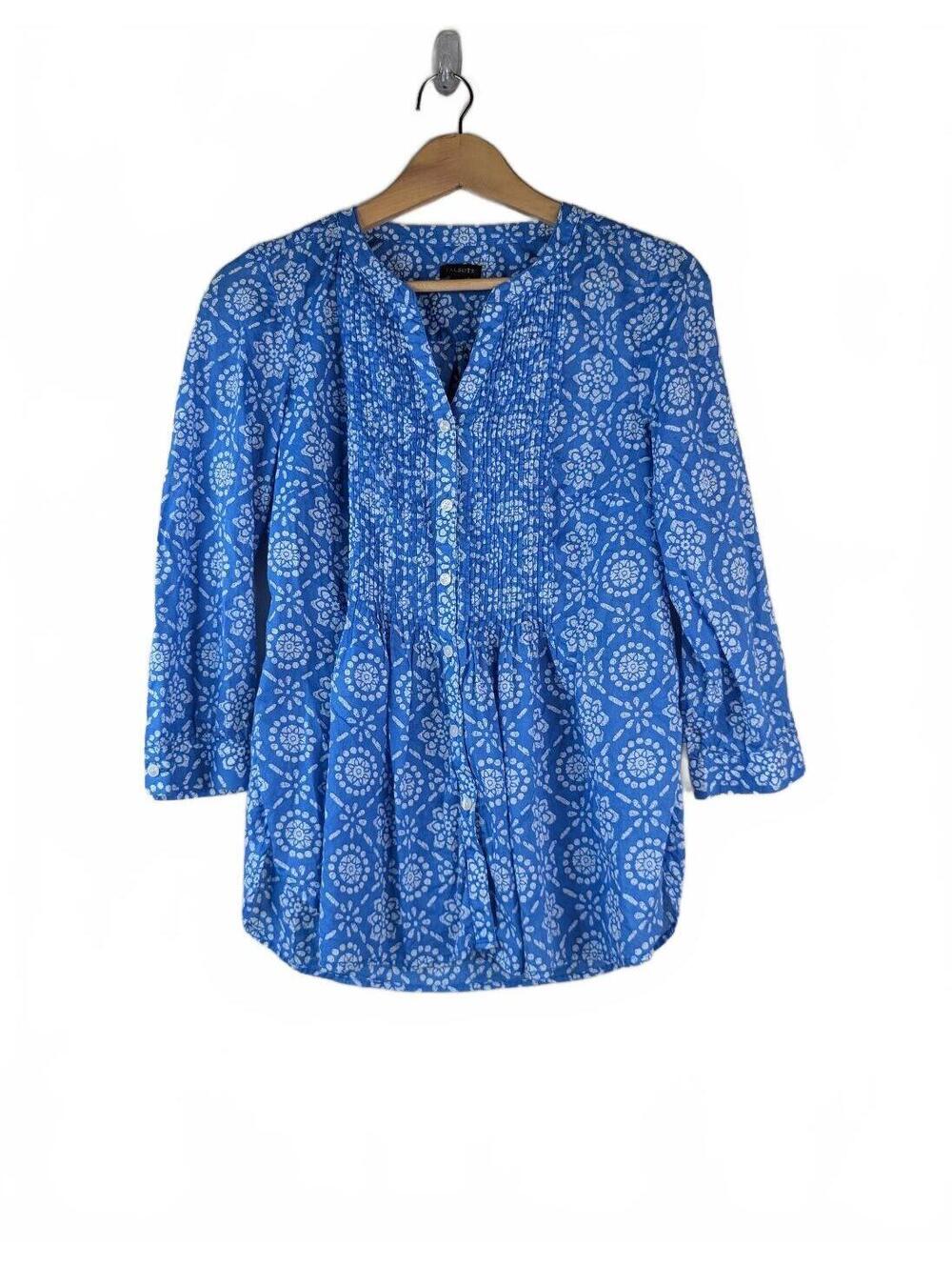 Talbots Blue Batik Pintuck Tunic Top, Size XS